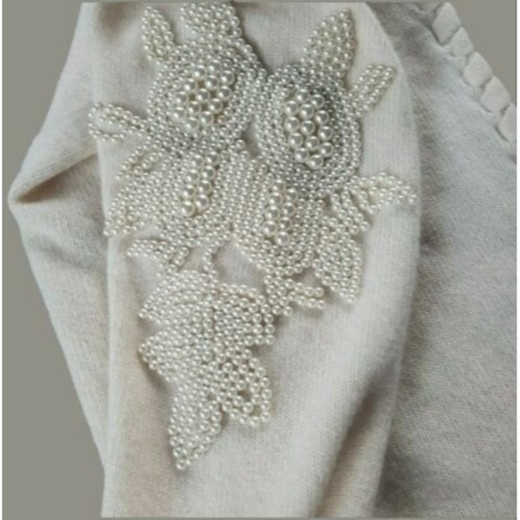 Vintage CERVELLE Open Front Cardigan Cream Embellishment Angora Lambswool - Picture 2 of 10
